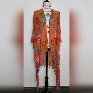 Natural Life Long Kimino Duster Kaftan Cardigan Boho Indie Hippie Floral Beachy